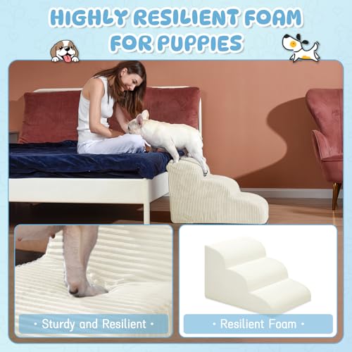 2 Step Dog Stairs Pet Ramp for High Beds (Beige / 2-Step 11.8"H)