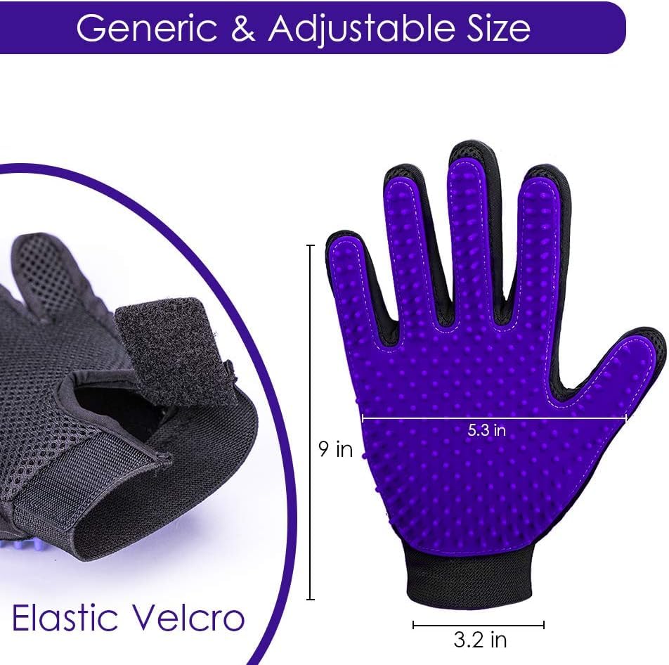 Pet Hair Removal Glove with 255 Silicone Tips for Dogs & Cats (Purple)