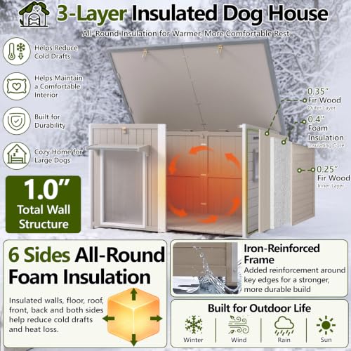 55" Insulated Dog House Outdoor for Large Dogs