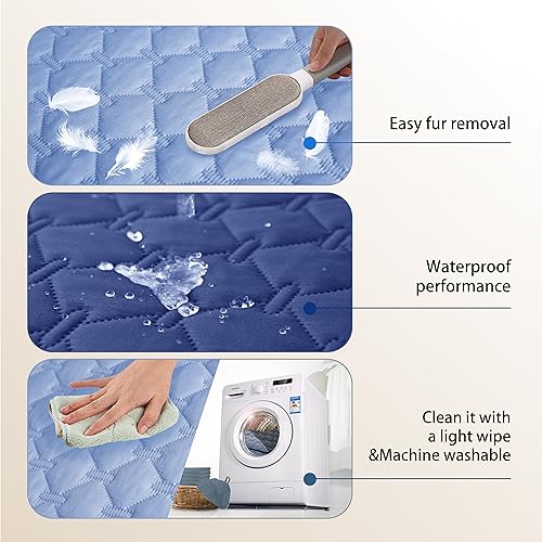 Waterproof Pet Blanket for Bed (52x82 Inch (Pack of 1) / Dark Navy/Light Navy)