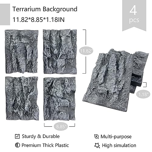 4pcs Rock Terrarium Background (grey-11.8"*8.8"（4pcs）)
