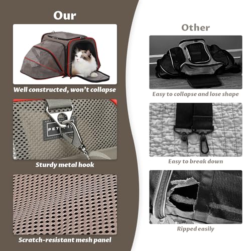 Expandable Cat Carrier Dog Carriers (17.0"L x 11.0"W x 11.0"H / Gray brown)