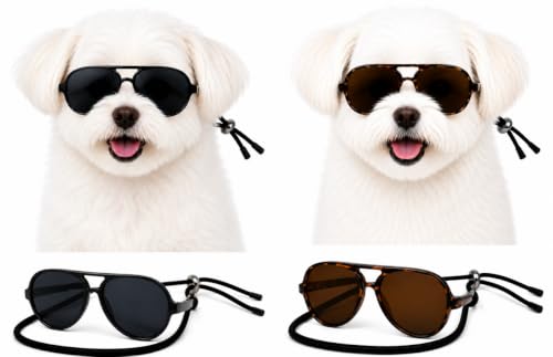 G029 Dog Cat Pet Aviator Pilot Sunglasses Glasses for Small Breeds up to 15lbs (S, Up to 15lbs, 2-pack Black + Tortoise brown)