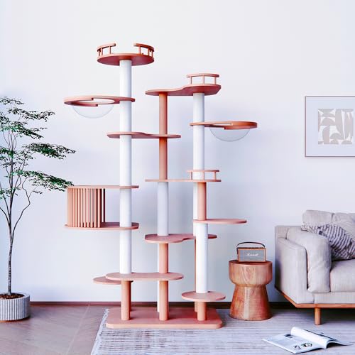 Cat Tree 84.6" Solid Wood Multi (L35.4"xW23.6"xH84.6"（with Cat Scratching Mat Pad）)