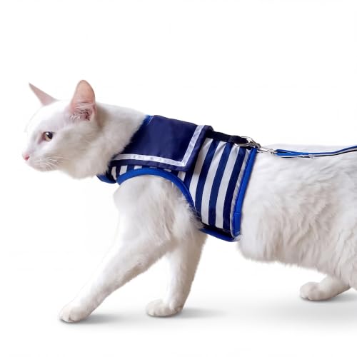 Cat Harness and Leash Set Escape Proof (Sailor Suit Blue / L 8-12 lbs)
