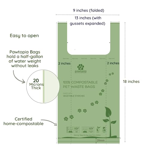 Pawtria Home Compostable XL Poop Bags with Handles (100 Count (Pack of 1) / Single Mega Roll)