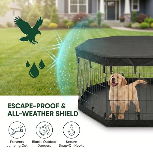 2-in-1 Octagonal Dog Playpen Bottom Pad for 24" Side Pen, Black (Black / No Pen: 00-Inch High)