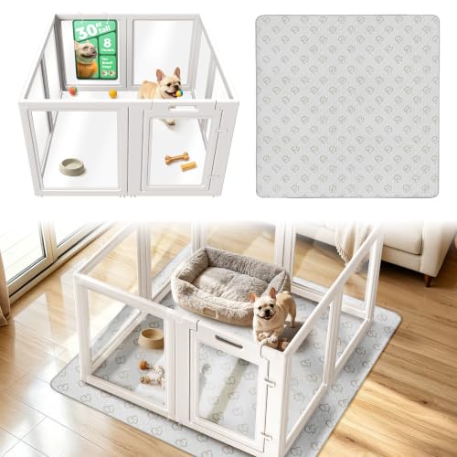 AuraSpace Acrylic Dog Playpen with Washable Pee Pad (White / 30"H)