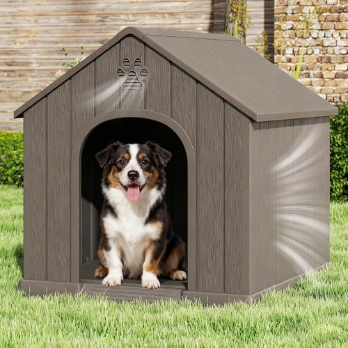 Dog House Outdoor with Elevated Floor (Grey1 / 26''L × 24''W × 26''H)