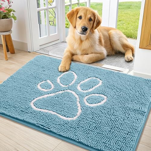 Dog Door Mat for Muddy Paws (36"X24" / Sky Blue and White)