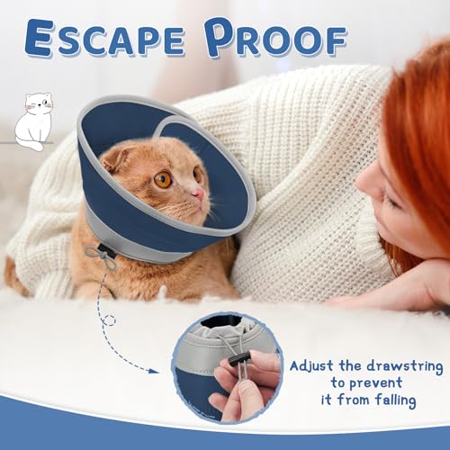 Cat Cone Collar Soft to Stop Licking (Solid Blue / L)