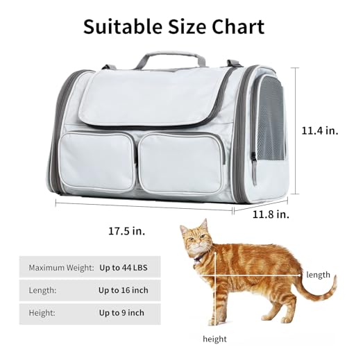 Cat Carrier Airline Approved Dog Carrier with Rollable Cover (Ash Grey)