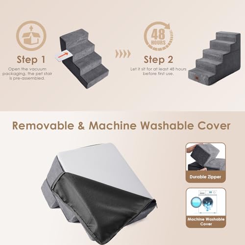 Dog Stairs for High Bed 22.5" H (Grey / Standard 15.7" x 30" x 22.5")