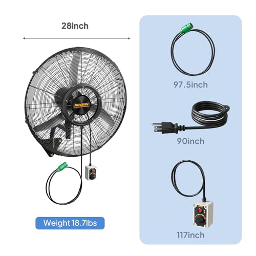 26" Wall Mount Mist Fan with Spray Ring & BLDC Motor