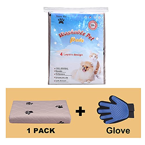 Washable Dog Pee Pads with Puppy Grooming Gloves (72x72 Inch (Pack of 1))