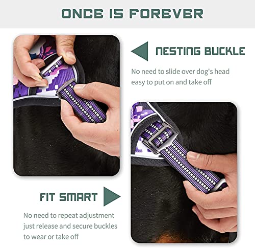 Tactical Dog Harness for Small Dogs No Pull (Purple Camo / XS(Neck:11-12.5", Chest:14-20"))