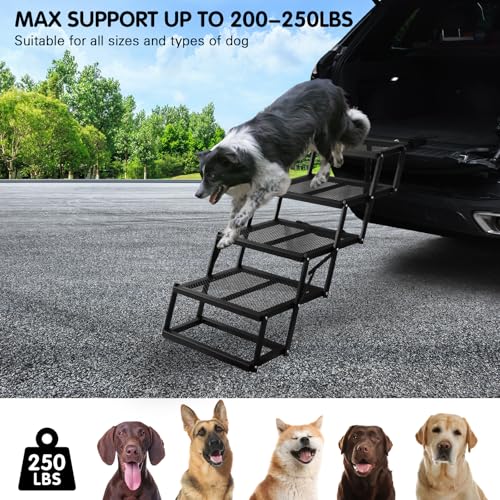 Folding Dog Stairs for Car (Mesh / 16.9In-4 Steps)