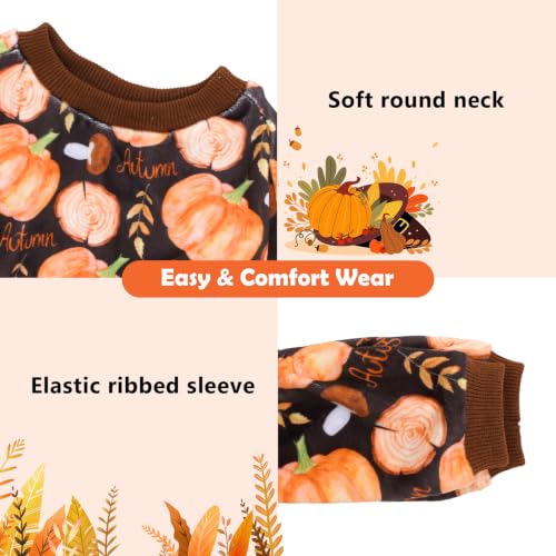 Dog Pajamas Thanksgiving Puppy Onesies Small Dogs Soft Pjs Coat Cat Apparel Comfy Pet Clothes Outfit Doggie Bodysuit P354M (Medium / Autumn Pumpkins)