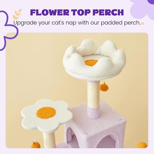 Flower Cat Tree for Indoor Cats (63.8 in / Purple)