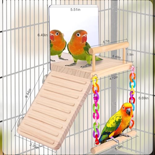 Bird Perch Platform Bird Toys with Bird Mirror Climbing Ladder Swing