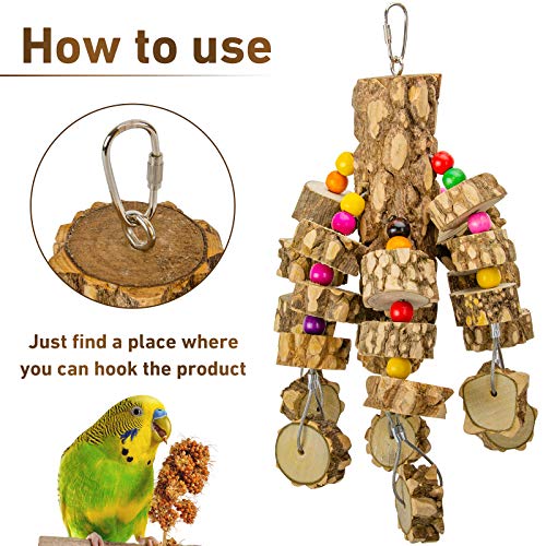 Parrot Chewing Toys Bird Toys Natural Wood Bird Toys Parakeet Cage Hammock Hanging Toy for Parrots (Natural)