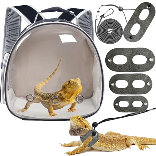 Bearded Dragon Travel Backpack with Harness and Leash Set (Black)