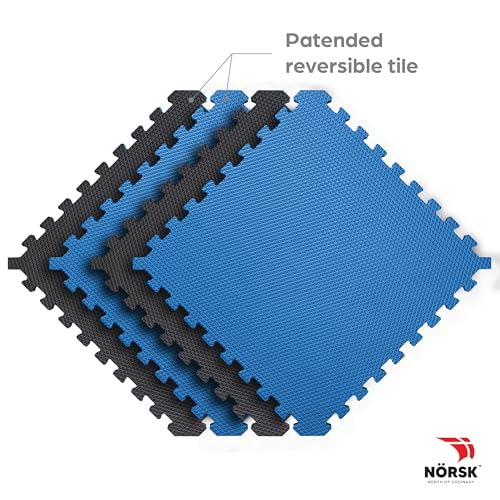 Reversible 3 4" EVA Foam Gym Floor Tiles (Dazzling Blue/Black / 28 Tiles - 112 Sq. Ft.)