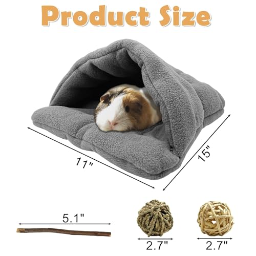Rabbit Cave Sleeping Bed Guinea Pig Hideout Cozy House Pet Soft Warm Fleece Winter Slipper Cushion Small Animal Nest Cage for Ferrets Squirrel Hamster Chinchilla Rat Hedgehog Bunny (Dark Gray)