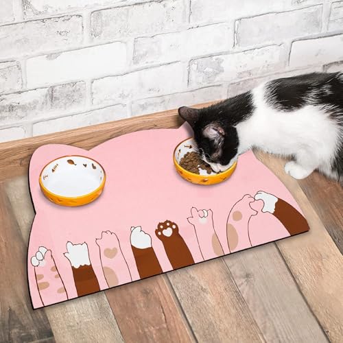 Cat Food Mats for Floor (Pink / 23.6"L x 13.7"W)