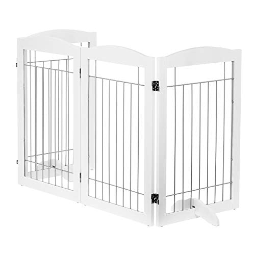 Free Standing Foldable Metal Pet Gate for Dog (Sliver / 【4 Panels】80"W x 30"H)