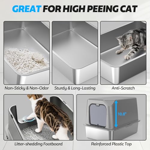 XL Stainless Steel Litter Box with Lid (14 - Light Gray (Pack of 1))