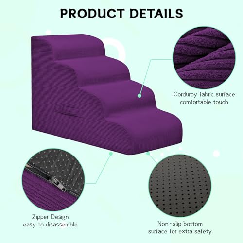 4 Step Dog Stairs Pet Ramp for High Beds (Purple / 4-Step 20"H)