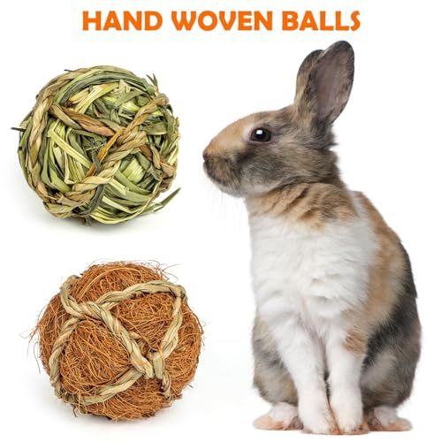 Rabbit & Guinea Pig Toys 16 Pcs Chew Grass Balls Natural Chews for Rodents