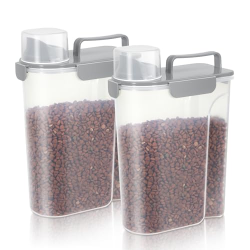 5Lbs Airtight Cat Dog Food Storage Container With Upgraded Large Nozzle (Light Gray x 2 / 5L-2pack)