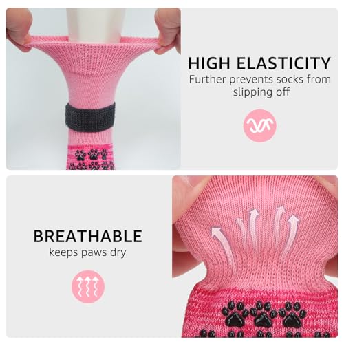 Anti Slip Dog Socks to Prevent Licking Paws for Hot (Pink Two Color(Pack of 4) / X-Small)