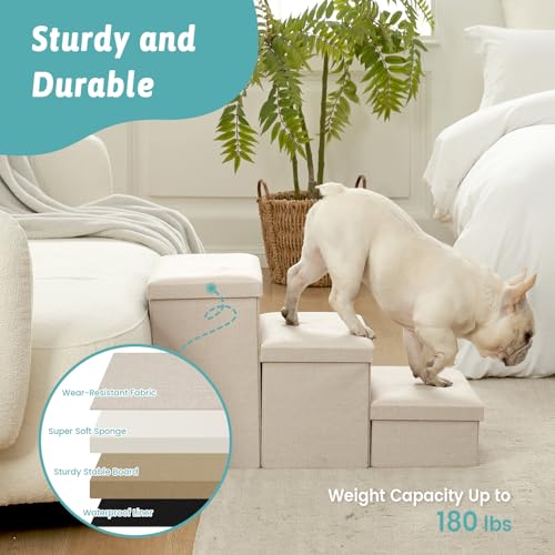 Dog Stairs with Storage (Beige / 28.5"L x 17"W x 16.7"H)