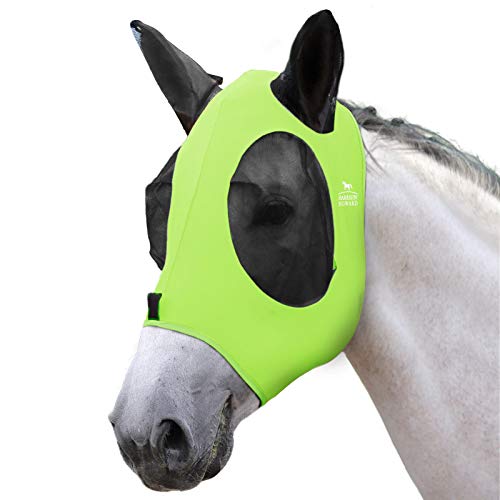 Super Comfort Stretchy Fly Mask Large Eye Space with UV Protection Soft on Skin with Breathability Fluro Lime Full Size (Full(Large) / Fluro-Lime)