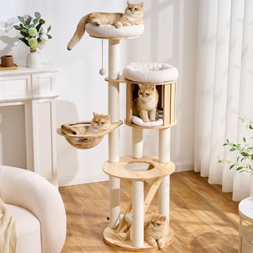 Wood Modern Cat Tree (62 Inch)