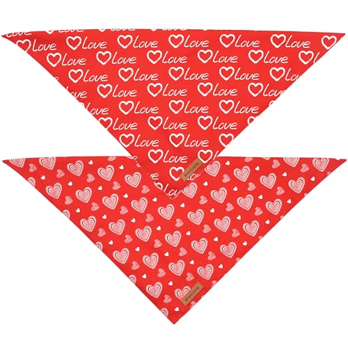 Valentines Day Dog Bandanas 2 Pack (Red / X-Large)