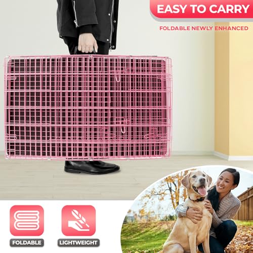 42" Foldable Metal Dog Crate (Pink)