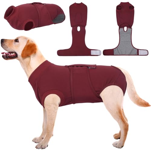 Recovery Suit for Dogs Cats (X-large (Back:20.1-24.8'', Weight:42-75 Lb) / Burgundy Solid)
