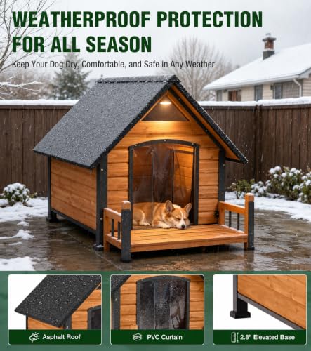Extra Large Heated Dog House Outdoor with Iron Frame and Heating Pad
