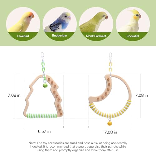 Natural Wooden Bird Swing (Green / 6.57"L x 0.48"W x 7.08"H)