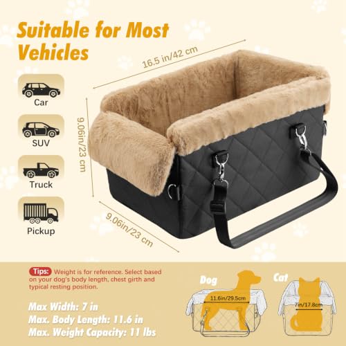 Center Console Dog Car Seat for Small Dogs&Cats Under 12 LBS (Brown)