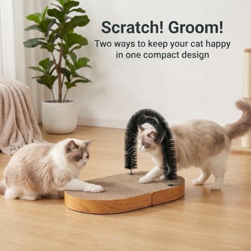 Cat Arch Brush Self Grooming Massager Hair Cleaner Toy with Scratching Pad (Tan Scratcher)