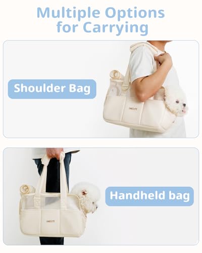 Dog Purse Carrier for Small Dogs Rabbit cat with Large Pockets (Beige Mesh / 17.0"L x 7.5"W x 12.0"H)