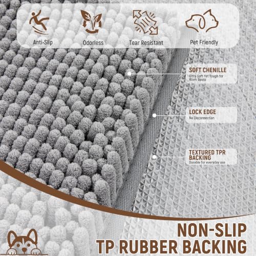 Absorbent Dog Door Mat for Muddy Paws (60"L x 48"W x 1" Th / Grey With Paw)