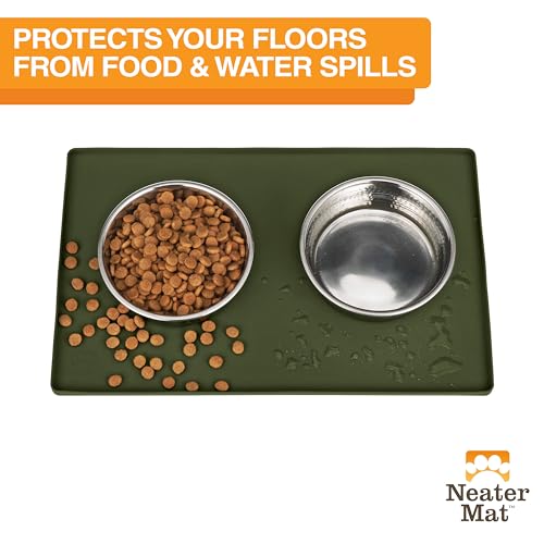 Neater Mat Pet Mats for Food and Water (19"L x 12"W / Olive Green)