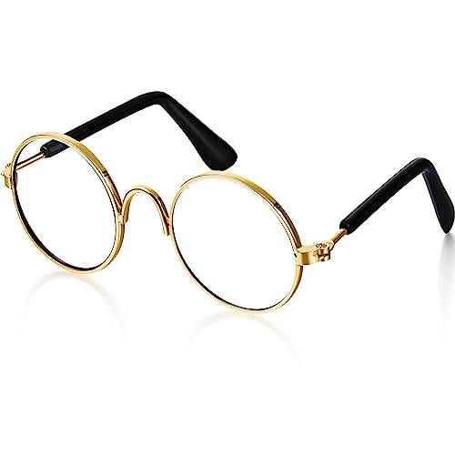 Dog Sunglasses Round Metal Pet Eyewear (Gold / No Lens Style)
