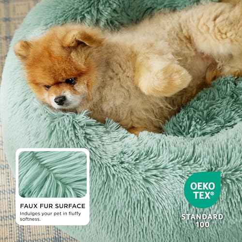 Calming Small Dog Bed Donut Washable Cat＆Puppy Bed (23"L x 23"W x 8"Th / Apple Green)